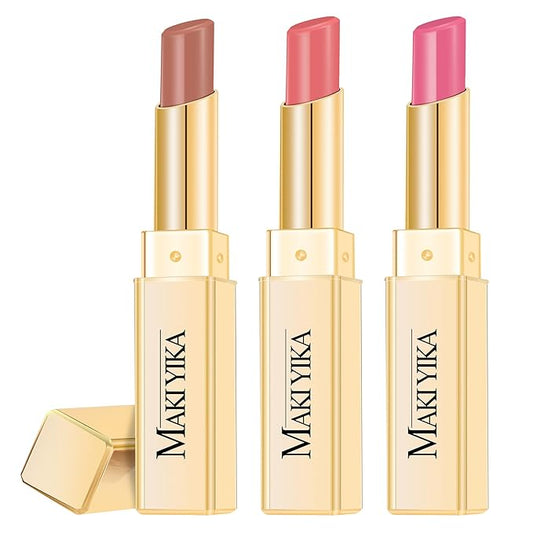 3Pc Moisture Lipsticks for Women Brown Nude Pink Lipstick Hydrate Tinted Lip Balm for Dry Cracked Lips Glossy Lip Color, MA55/58/62-Velvo Beauty