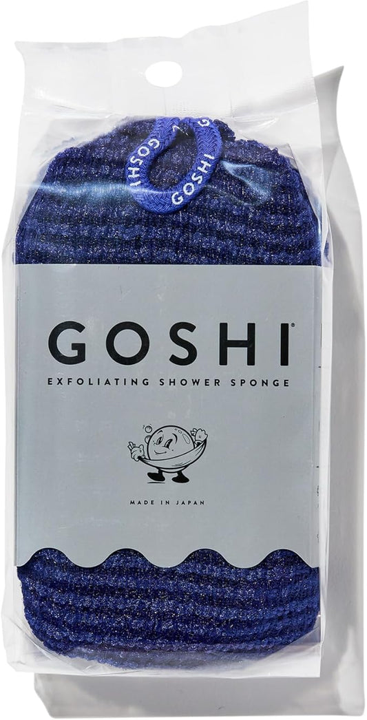 GOSHI Exfoliating Shower Sponge - Rip-Resistant, Rapid-Drying Exfoliating Bath Sponge for All Skin Types - Indigo Blue - Made in Japan-Velvo Beauty