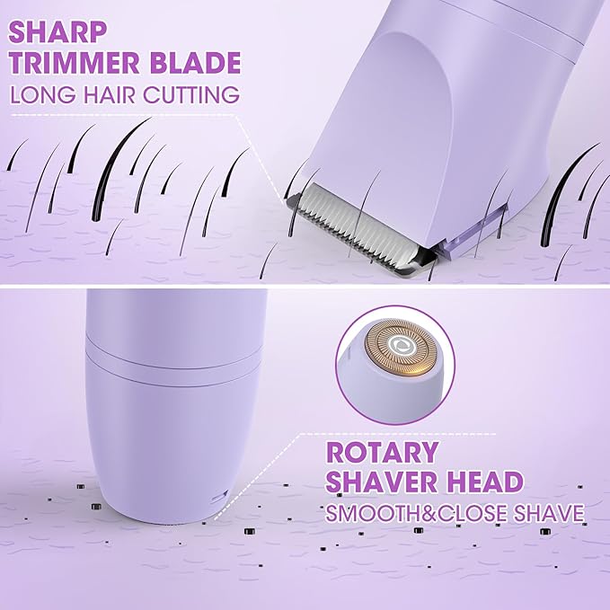 Bikini Trimmer Electric Razors for Women,3 in 1 Body Hair Removal Kit for Face,Pubic,Arm, Leg, Armpit, Bikini Trimmer,Painless IPX6 Waterproof Rechargeable Portable Lady Shavers Wet & Dry Gifts-Velvo Beauty