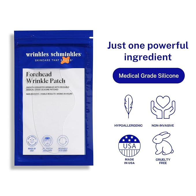 Wrinkles Schminkles Forehead Wrinkle Patches, 1-Pack, Reusable Hypoallergenic Silicone Smoothing Pads for Reducing Frown Lines & Face Lift Overnight-Velvo Beauty
