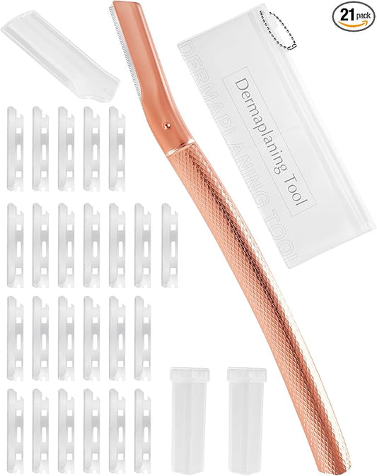 Dermaplaning Tool for Face Professional, Facial Razors for Women Face with 20 Blade Refills, Eyebrow Razor for Women and Men, Pink-Velvo Beauty