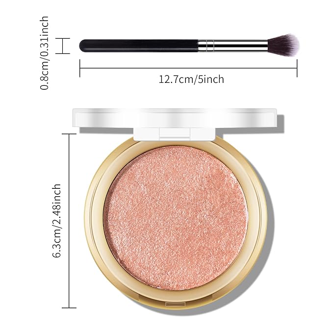 Baked Highlighter Powder Palette, Makeup Highlighter Powder Palette Sheer Shimmering Finish Face Highlighters Makeup Iluminadores de Maquillaje #05 Gold Brown-Velvo Beauty