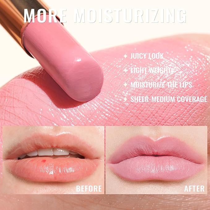 Oulac Pale Pink Lipstick Shine for Women, 2 in 1 Glossy Light Pink Tinted Lip Balm, Hydrating Lipstick for Dry Lips, Moisture Shine Sheer Juicy Finish Vegan 2.2g/0.07oz (20)-Velvo Beauty