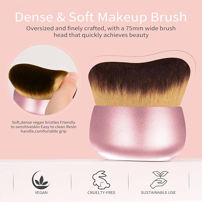 Extra Large Body Makeup Brush For Self Tanner,Leg Makeup &Bronzer Blend,75 mm Wide-headed Kabuki Brush Provides More Even& Pretty Application, Sunscreen Face&Back Makeup Brush,Wet&Dry Use-Matte (Gold)-Velvo Beauty
