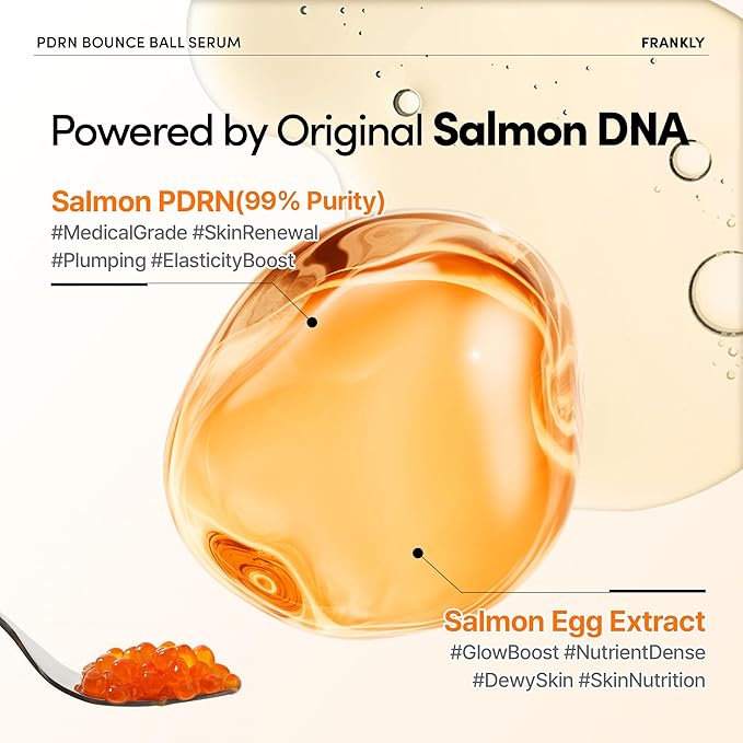 FRANKLY Salmon PDRN Bounce Ball Serum – PDRN Salmon DNA Serum for Plumping, Firming & Glass Skin | Glowing skin Booster | Lightweight, Non-Sticky Korean Skincare | 1.01 fl oz-Velvo Beauty