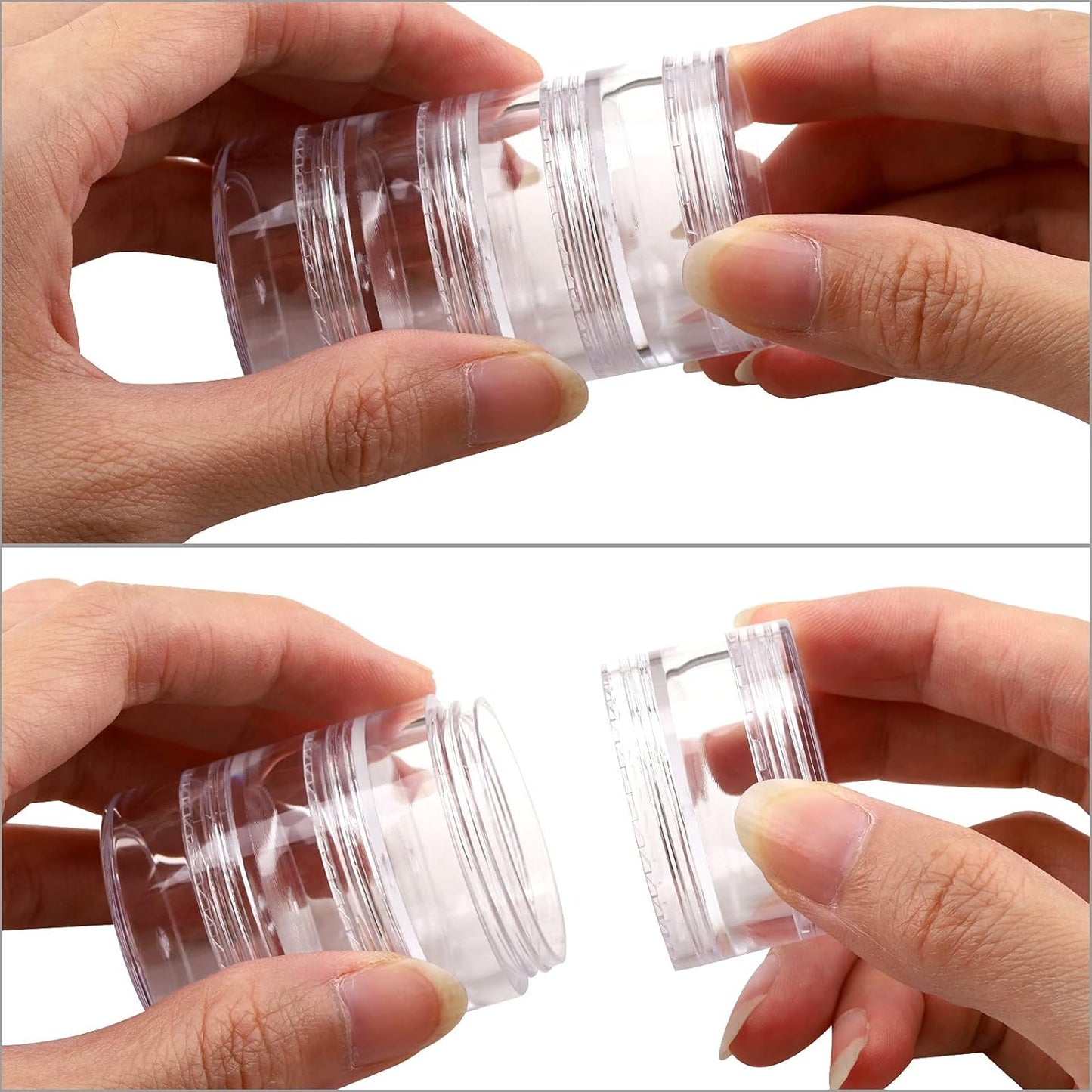5 Set (20 Pieces) Stackable Cosmetic Containers with Screw Lids and Labels,10 Grams Clear Plastic Empty Jars Small Makeup Sample Containers for Beauty Products-Velvo Beauty
