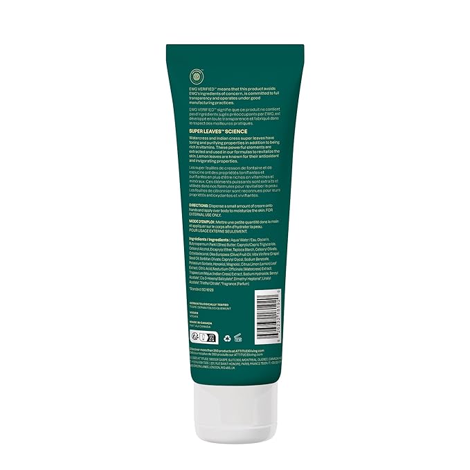 ATTITUDE Body Cream, EWG Verified Moisturizer, Vegan Moisturizing Products For Dry Skin, Dermatologically Tested, Lemon Leaves, 8 Fl Oz (Pack of 6)-Velvo Beauty