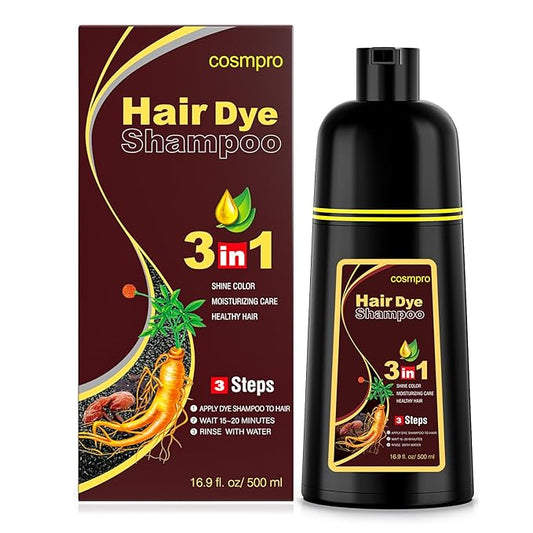 Dark Brown Hair Dye Shampoo 3 in 1 for Gray Coverage for Women Instant Natural Hair Color Shampoo Semi Permanent 500ML - Champu Para Canas Mujer-Velvo Beauty
