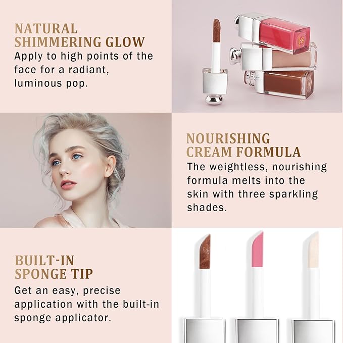 Contour Stick, Highlighter Stick, Blush Stick 3Pcs Cream Contour Kit with Contour Brush, Create Face Contour, Non-greasy, Waterproof Long-lasting Effect, Highlighter Makeup Stick (01-05-07, Light)-Velvo Beauty