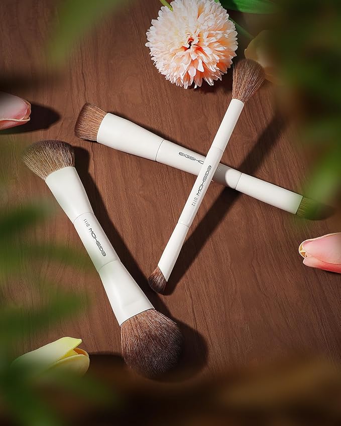 EIGSHOW Makeup Brush Set, 3Pcs Double Ended Face Makeup Brushes for Foundation Powder Contour Highlight Concealer Nose Shadow, Travel Gift Set (Beige)-Velvo Beauty