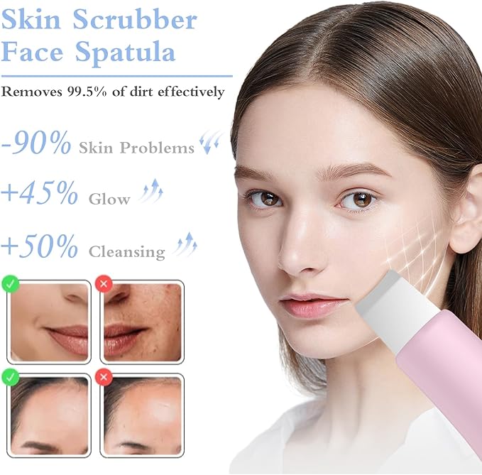 Skin Scrubber Face Spatula Skin Spatula Pore Cleaner Blackhead Remover Tools for Facial Deep Cleansing Skin Care Tool for Men and Women (Pink)-Velvo Beauty