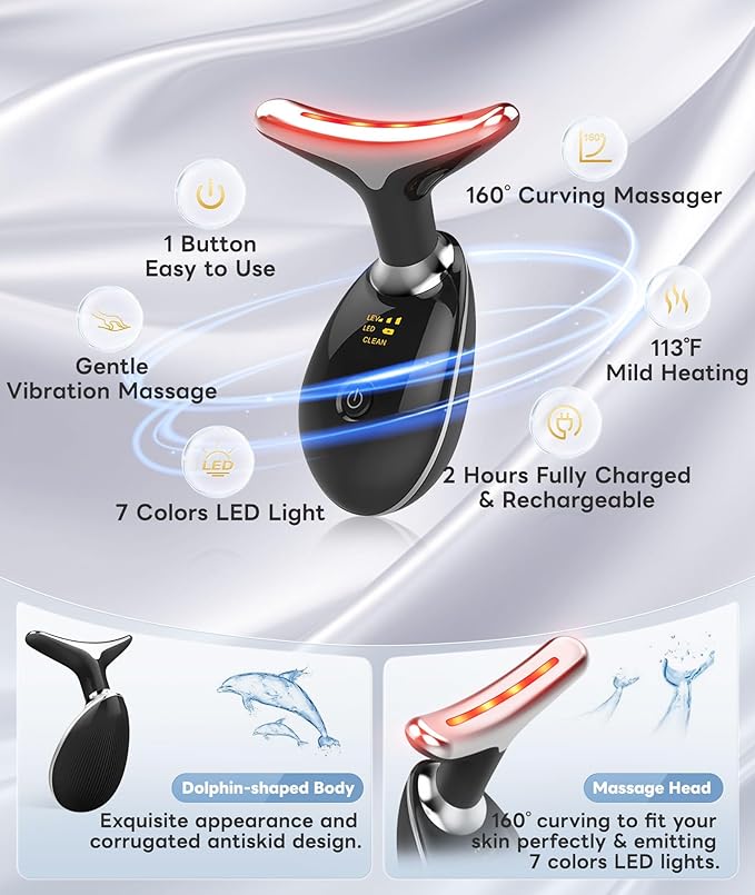 Light Based Multifunctional Facial Massager, 7 Color Portable Face Massager Tool for Skin Care, Glossy Black-Velvo Beauty