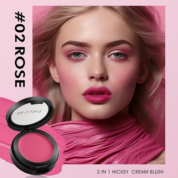 DE'LANCI Soft Cream Blush, Intense Color Pay off Putty Blush for Cheeks, Long Lasting Natural Look Rouge for Dark Skin, Blendable Pinkness Flush Korean Blush with Mirror and Brush,No Greasy (ROSE 02#)-Velvo Beauty