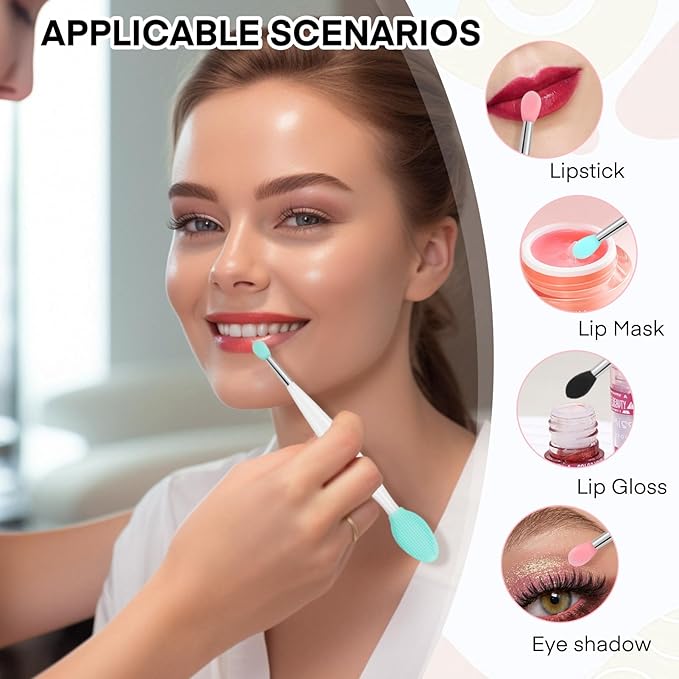 Unaone Lip Scrub Brush - 3 PCS Dual-ended Lip Scrubber Exfoliator and Silicone Lip Brush, 2-in-1 Silicone Lip Scrub Tool Lip Mask Applicator, Gentle Exfoliator & Applicator for Soft-Velvo Beauty