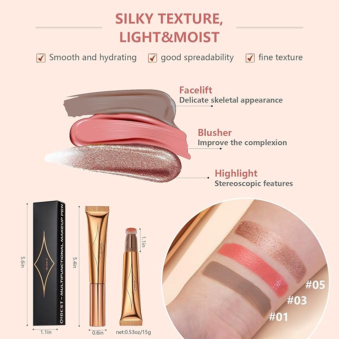 Liquid Contour Beauty Wand Set,Blush Liquid Contour Stick Highlighter Makeup With Cushion Applicator,Long Lasting Smooth Natural Matte Finish,Lightweight Blendable Super Silky Cream Sticks (01#03#05)-Velvo Beauty