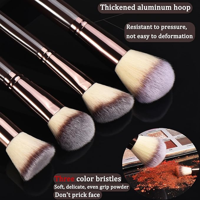 10 Piece Black brown Makeup Brushes and 10 Piece Makeup Sponge – Wooden Handle,with Soft Synthetic Bristles,|Professional Makeup Brushes set for Women & Girls|-Velvo Beauty