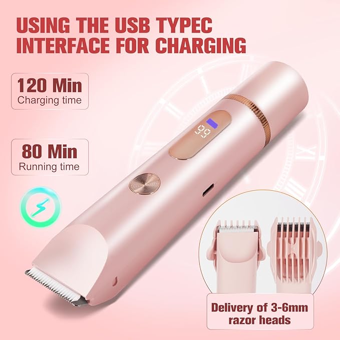 Bikini Trimmer for Women Electric Razors for Women Women's Electric Razor 2 in 1 Shaver Pubic Hair Trimmer Ipx7 Waterproof Wet Dry Use Bikini Shaver for Ladies Pubic, Legs, Face, Underarms (Pink)-Velvo Beauty