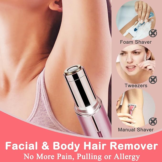 Facial Hair Removal for Women, Mini Hair Remover, Electric Razor Shaver Portable Bikini Epilator for Lips, Chin, Armpit, Peach Fuzz, Fingers, Neck, Cheek and USB Rechargeable (Pink)-Velvo Beauty