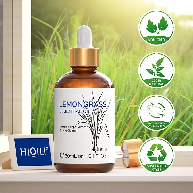 HIQILI 1 Fl Oz Lemongrass Essential Oil, 100% Pure Natural Undiluted for Diffuser, Hair - 30ml-Velvo Beauty