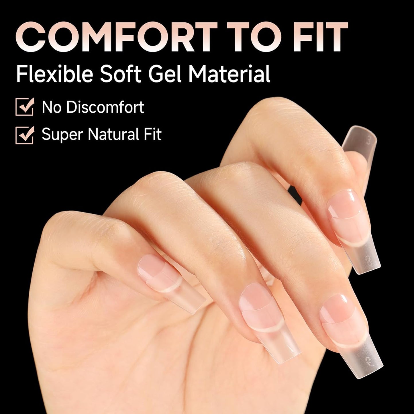 UNA GELLA Medium Square Gel Tips Full Matte Square Nail Tips 216pcs Half Cover Clear False Acrylic Nails for Nail Extensions, DIY Art Salon 12 Sizes-Velvo Beauty