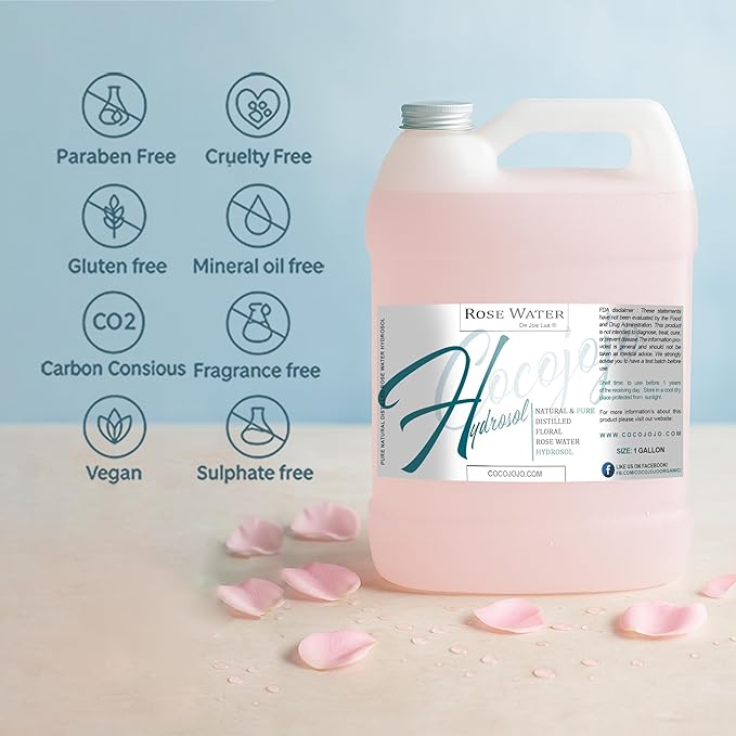 Rose Hydrosol Spray Cleansing Non GMO Facial Toner for Face Body Locs Rose Water Hydrating Face Mist, for Hydration Pure & Natural Hydrosol for All Skin Types - COCOJOJO - Bulk 128 OZ - 1 Gallon-Velvo Beauty