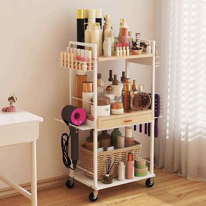 Makeup Organizer Storage Cart, Floor Skincare Organizers, Makeup Stand with Drawers, Vanity Organizer Cosmetics Display Cases Holder for Skin Care Nail Polish Perfume Makeup Brush Hair Tool-Velvo Beauty