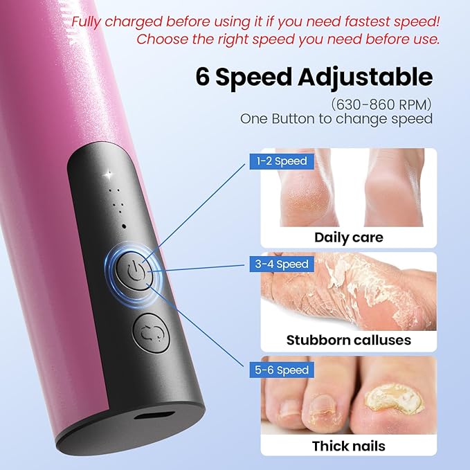 Electric Foot Callus Remover, 2 in 1 | 6 Speed Adjustable Foot File Nail Grinder with Sandpaper Disks, Professional Sander Pedicure Tool for Feet Dead Skin, Self Care Gifts for Women Mom Lover Friends-Velvo Beauty