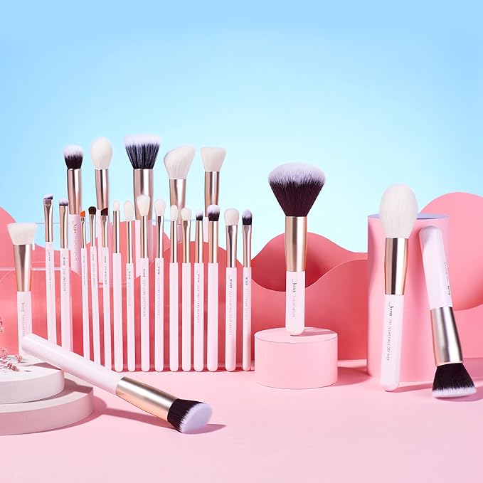 Jessup Makeup Brushes Set Professional, 25PCS Pink Premium Natural Powder Foundation Eyeshadow Blending Concealer Blusher Highlight Labeled Brushes, T290-Velvo Beauty