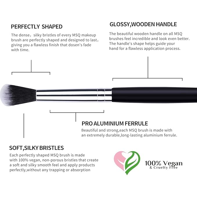 MSQ Eye Makeup Brushes 12pcs Eyeshadow Makeup Brushes Set with Soft Synthetic Hairs & Real Longer Wood Handle for Eyeshadow, Eyelash,Eyebrow, Eyeliner, Blending, Conclear(Black)-Velvo Beauty