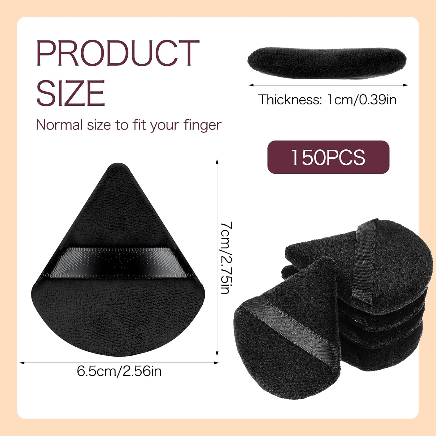 150Pcs Powder Puff Soft Makeup Puff for Loose Velour Triangle Powder Sponges for Setting Face Cosmetic Wet Dry Foundation Makeup Tools (Black)-Velvo Beauty