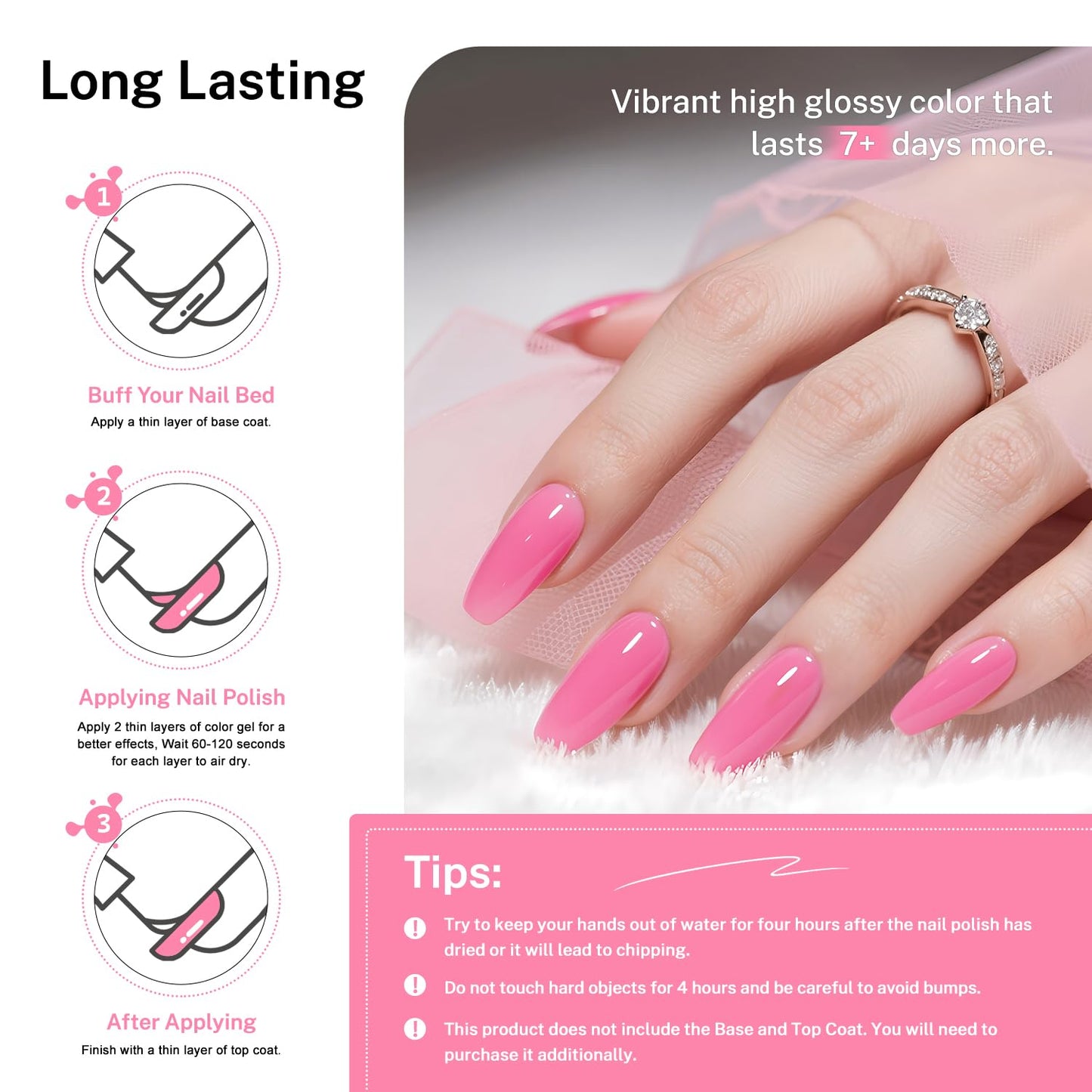 16.5ml Rose Pink Nail Polish Large Volume Quick Drying Nail Polish, Fast Drying and Long Lasting Color Nail Art DIY Home Manicure Gift for Women-Velvo Beauty