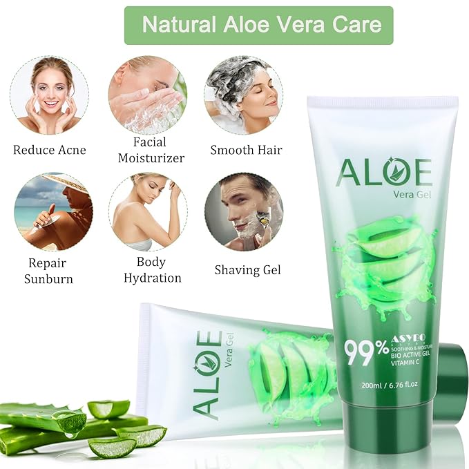 200x2 ML Aloe Vera Gel – 99% Organic Pure Aloe Vera Hydrating Face & Body Moisturizer, Natural Aloe Cream for Dry Skin, Sunburn, Acne, Soothing & Moisturizing-Velvo Beauty