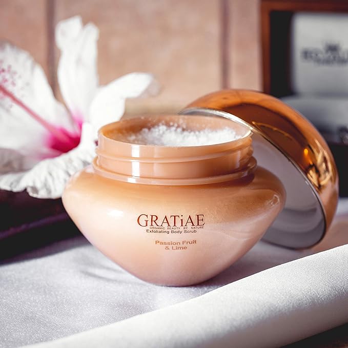 Gratiae Organics Exfoliating Body Scrub, Passion Fruit and Lime for All Skin Types 8.5 Fl oz-Velvo Beauty
