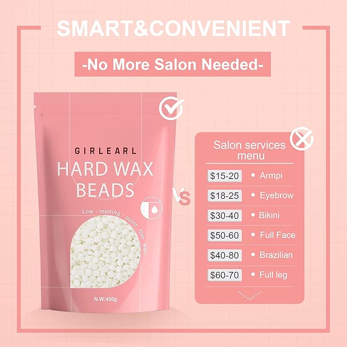 1lb Wax Beads for Hair Removal - Unscented Hard Wax Beads Refill for Professional Full Body Waxing - Ideal for Facial, Brazilian Bikini, Legs, and Underarms at Home for Women and Men (White)-Velvo Beauty