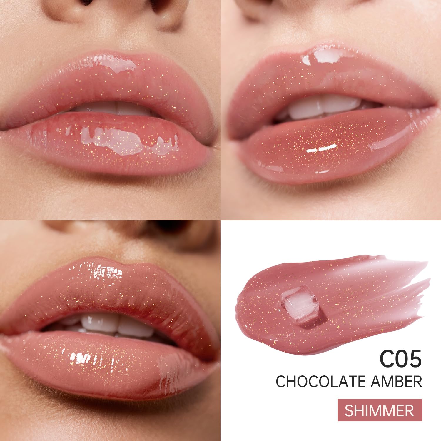 CATKIN Lip Plumper Gloss, Tinted Lip Serum with Hyaluronic Acid & Jojoba Oil, Non-sticky Volumizing Hydrating Formula for a High Shine Maximum 3D Look, Plump & Soft Lips 0.12 Fl Oz-C05 Chocolate Amber-Velvo Beauty