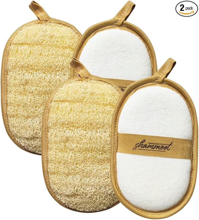 Natural Loofah Exfoliating Body Scrubber – Jordanian Natural Loofah Sponge Exfoliates Face & Body for Healthier Skin – 2-Sided Lufas for Men & Women – Body Wash Scrubber (Pack of 2)-Velvo Beauty