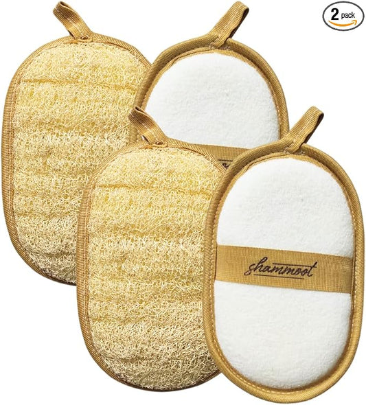Natural Loofah Exfoliating Body Scrubber – Jordanian Natural Loofah Sponge Exfoliates Face & Body for Healthier Skin – 2-Sided Lufas for Men & Women – Body Wash Scrubber (Pack of 2)-Velvo Beauty