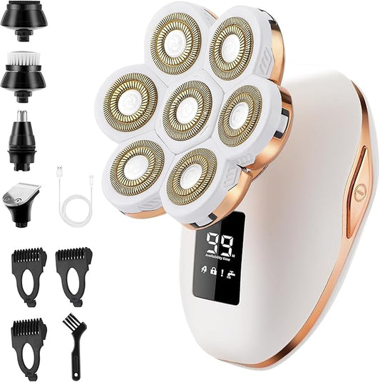 Electric Razor for Women, 7D Facial Hair Removal, 5-in-1 Wet/Dry Bikini Trimmer, Electric Shaver for Women, Rechargeable Face Shaver for Arms Legs Armpit Pubic Area, Painless Womens Grooming Kit-Velvo Beauty