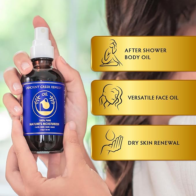 Ancient Greek Remedy After Shower Body Oil for Women - Organic Face Oil & Body Moisturizer for Dry Skin with Sweet Almond, Jojoba, Olive, Lavender and Vitamin E Oil - Natural Clean Skincare, 4 oz-Velvo Beauty