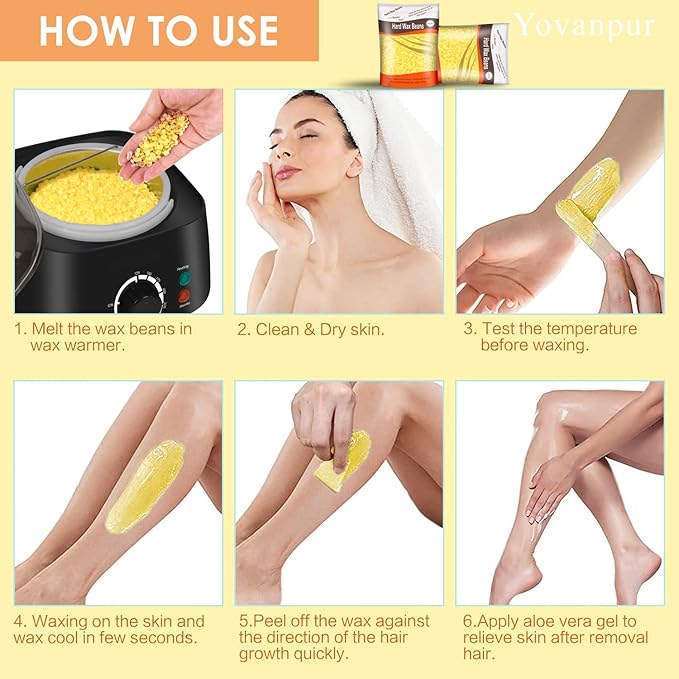 Hair Removal Wax Beads for Brazilian Waxing, Sensitive Skin - Face, Eyebrow, Legs At Home - 300g (10 Oz) with 10 Pearl Wax Sticks (Honey)-Velvo Beauty