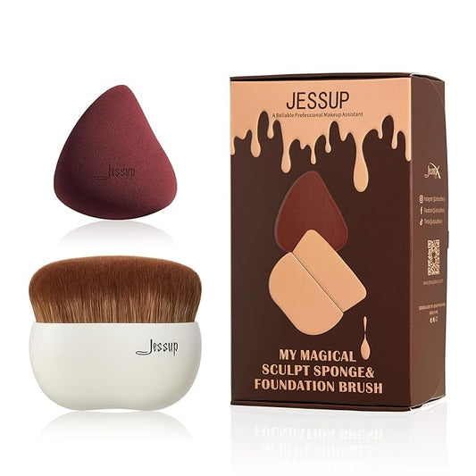 Jessup Makeup Brush Foundation Brush with Makeup Sponge 1pc Kabuki Brush for Liquid, Cream or Flawless Powder Cosmetic Face Boby Brush, T882-Velvo Beauty