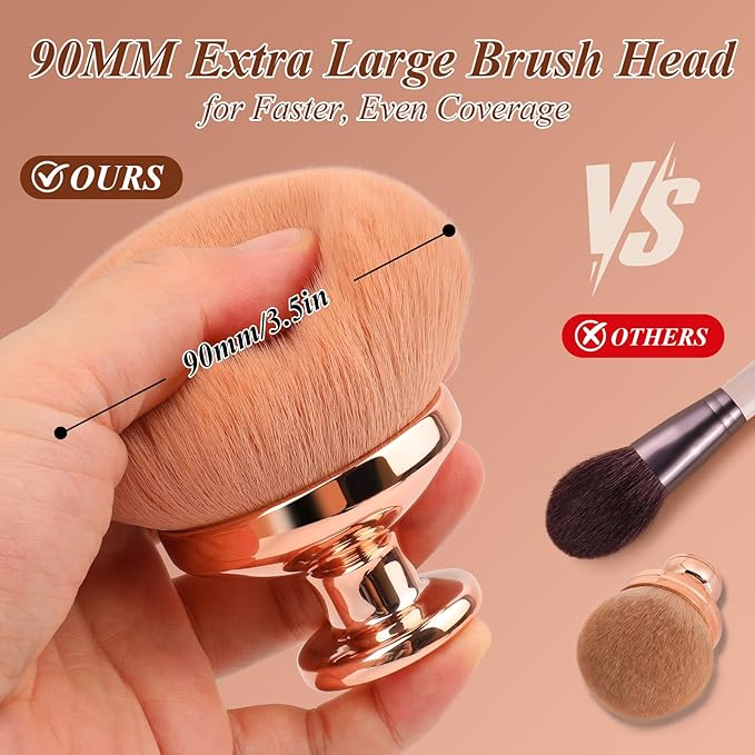 Blend & Blur Extra Large Body Makeup Brush for Self Tanner,GloréBrochas Leg Makeup & Bronzer Self Tan Applicator, 90MM Wide Round Head Kabuki Brush For Application (Rose-Gold)-Velvo Beauty