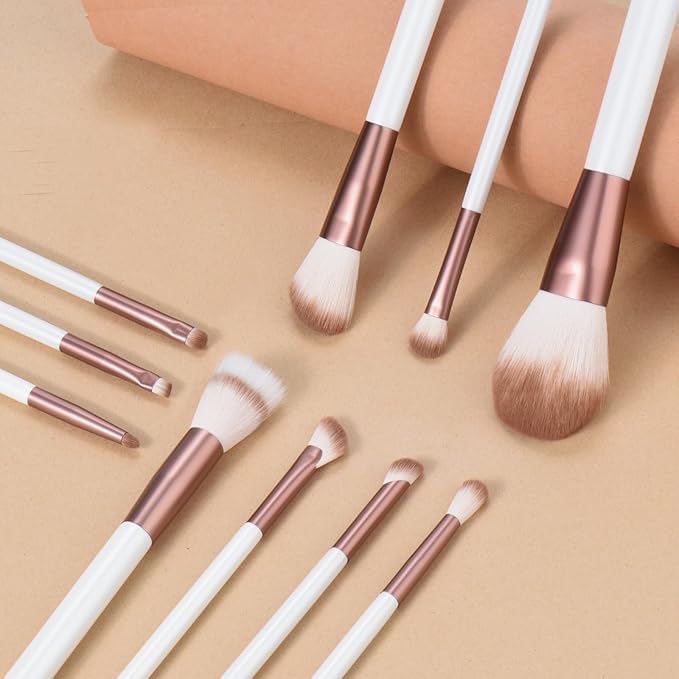 Makeup Brushes Set With Case 10Pcs White Makeup Brush Kit Foundation Eyeshadow Powder Blending Kabuki Eyebrow Eyelash Brushes Cosmetic Brush Travel Kit Gift (White+Brown)-Velvo Beauty