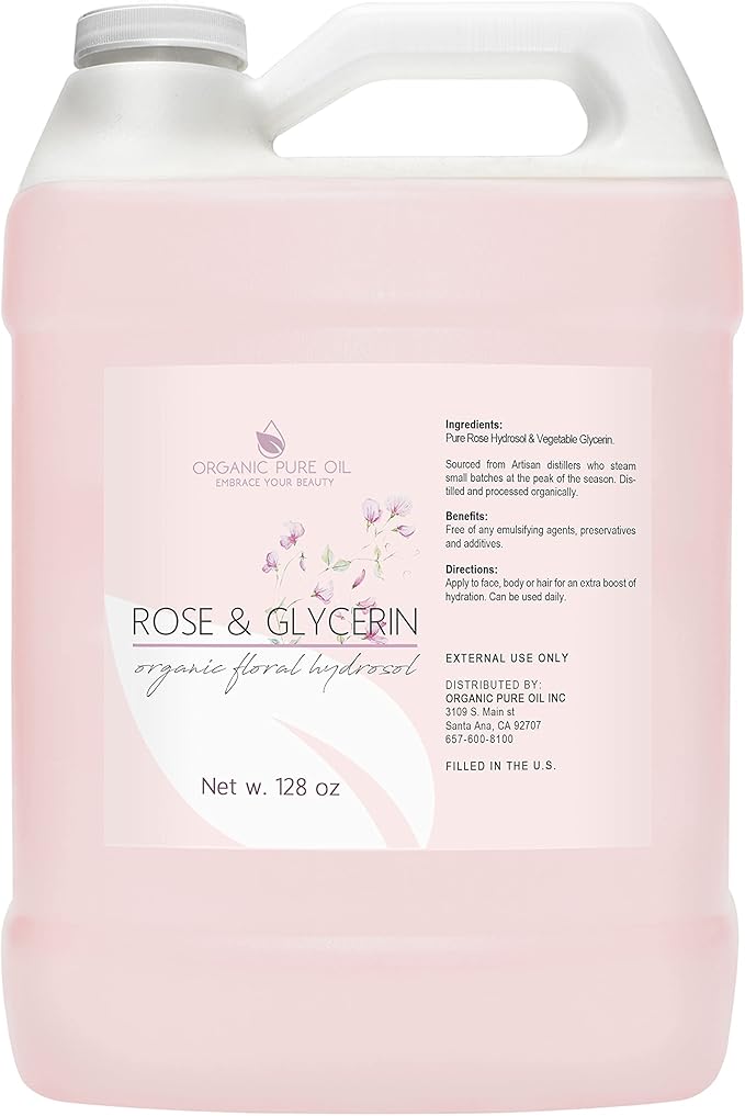 Rosewater Glycerin Mist Toner Bulk Spray Facial Body Floral Cleanser Pure Rose Hydrosol and Vegetable Glycerine Moisturizing Cleansing Toning Mix for Face Skin Hair Body (128 Ounces / 1 Gallon)-Velvo Beauty