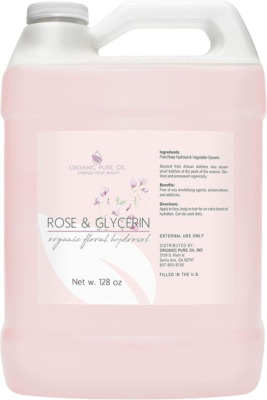 Rosewater Glycerin Mist Toner Bulk Spray Facial Body Floral Cleanser Pure Rose Hydrosol and Vegetable Glycerine Moisturizing Cleansing Toning Mix for Face Skin Hair Body (128 Ounces / 1 Gallon)-Velvo Beauty