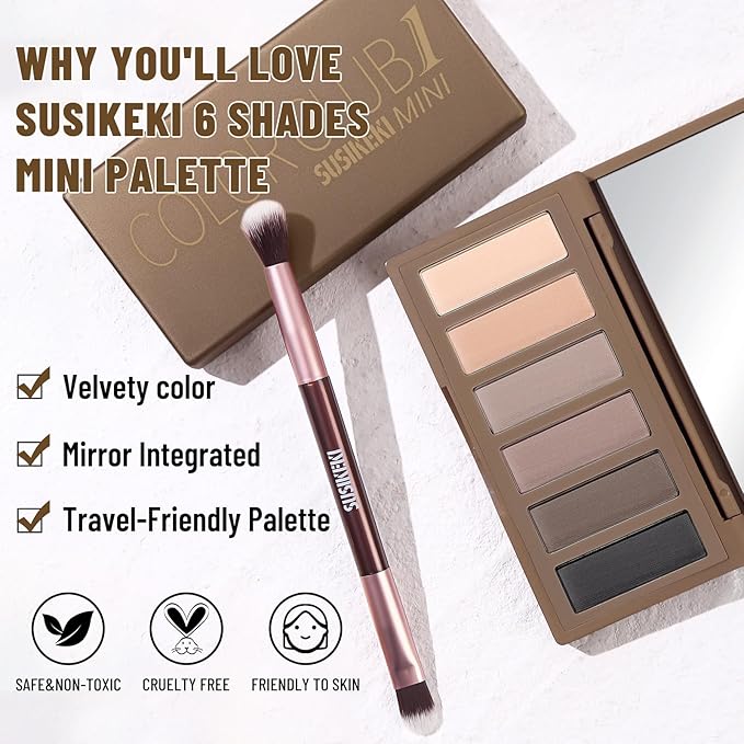 6 Colors Mini Naked Eyeshadow Makeup Palette with Brush Neutral Nude Smoky Eye Shadow Taupe & Brown Matte Make Up Pallet with Mirror Highly Pigmented Long Lasting Waterproof Travel Size Gift Kit-Velvo Beauty