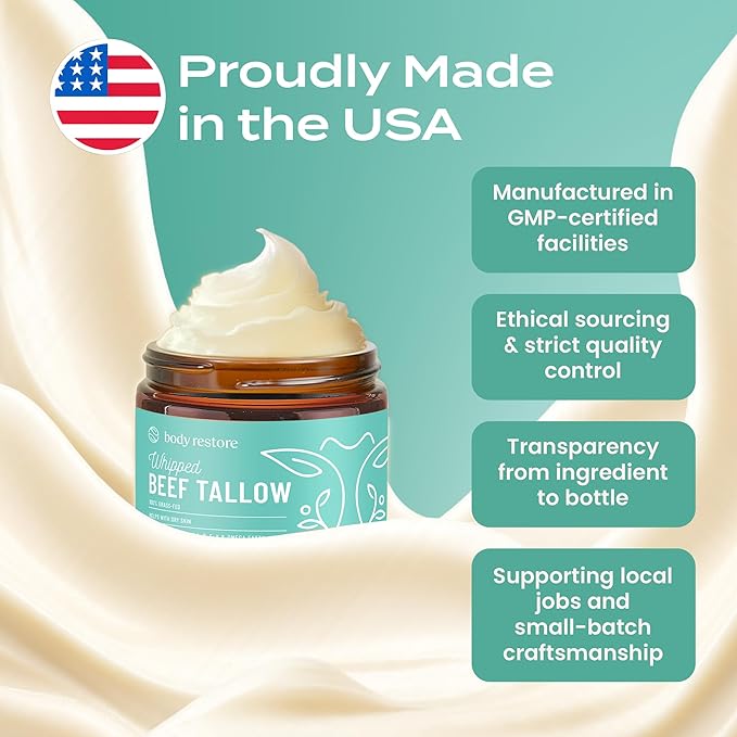 Body Restore Grass Fed Whipped Beef Tallow for Skin, Face, Body, Dry Skin - with Manuka Honey, Jojoba Oil, Birthday Gifts for Women, Men, Travel Essentials, Self Care - Eucalyptus-Velvo Beauty