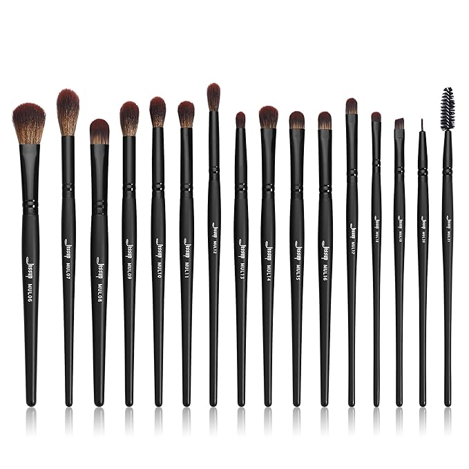 Jessup Eye Brushes Set, Vegan Makeup Brushes with Concealer Powder Eyeshadow Blending Eyeliner Spoolie Brush, 16pcs Premium Synthetic Black Cosmetic Brush T272-Velvo Beauty