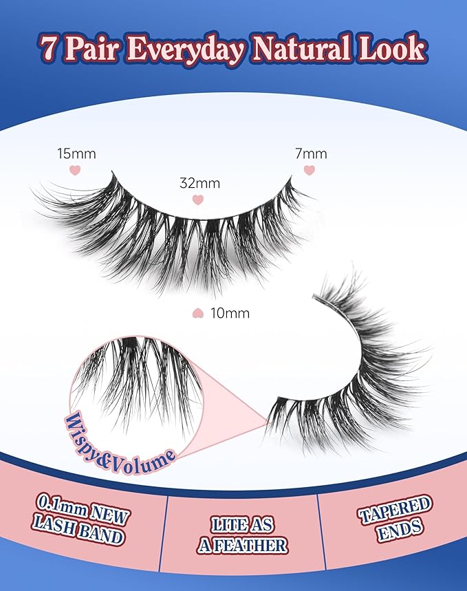 Lashes Natural Wispy Strip Eyelashes Natural Look Flared False Eye Lashes Soft Lash Fluffy Cat Eyelash 7 Pairs Everyday D05-Velvo Beauty