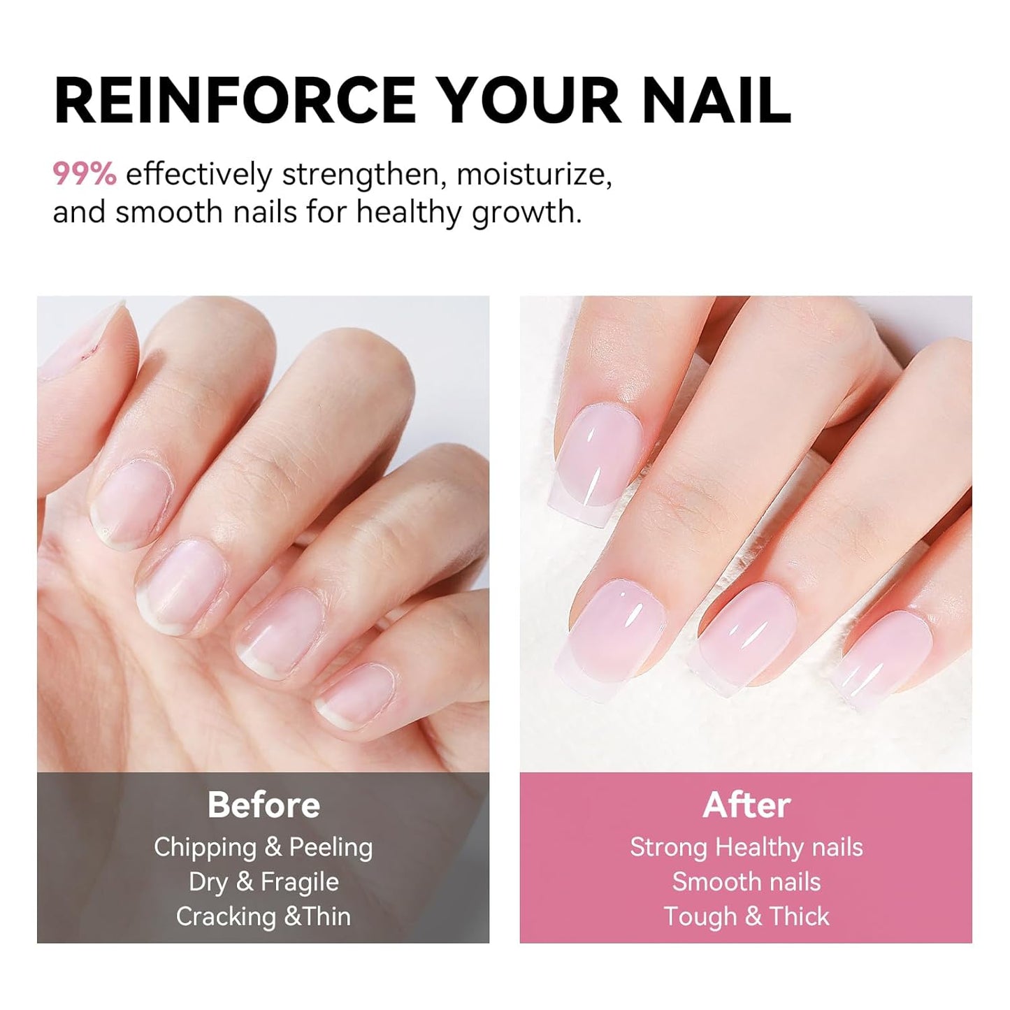 Nail Strengthener and Growth Natural Nails Hardener Pink Nail Repair Strengthening Polish Ridge Filler for Weak and Damaged Nails 12ML-Velvo Beauty